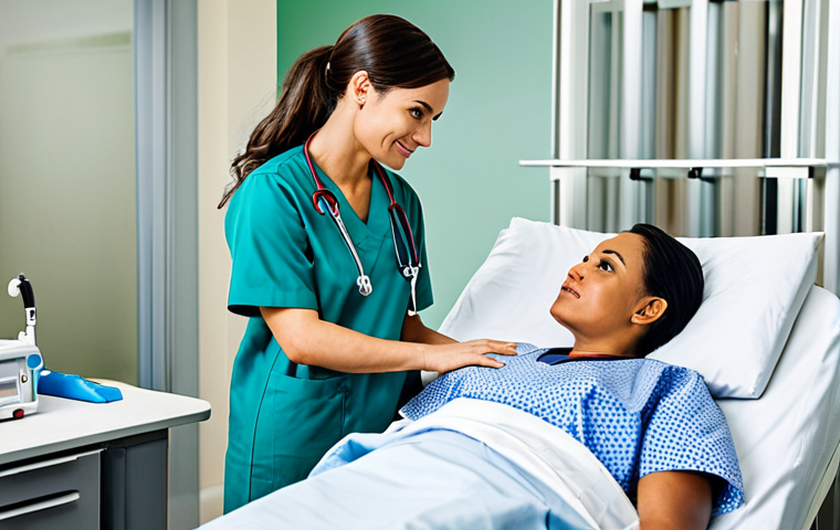 Modern Hospital Scene**

"A fully clothed professional nurse, wearing modest scrubs, assisting a patient in a bright, modern hospital room. Include advanced medical equipment. Safe for work, appropriate content, perfect anatomy, correct proportions, natural pose, family-friendly."

**