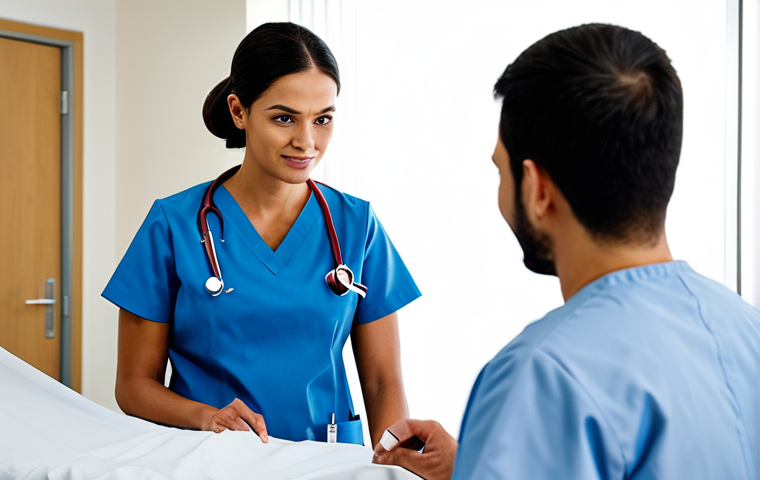 **

A professional nurse in a modest, clean uniform, attending to a patient in a modern hospital room. The nurse is explaining a treatment plan, ensuring the patient understands all options. Focus on respectful communication and patient autonomy. Fully clothed, appropriate attire, safe for work, perfect anatomy, natural proportions, professional, modest, family-friendly.

**
