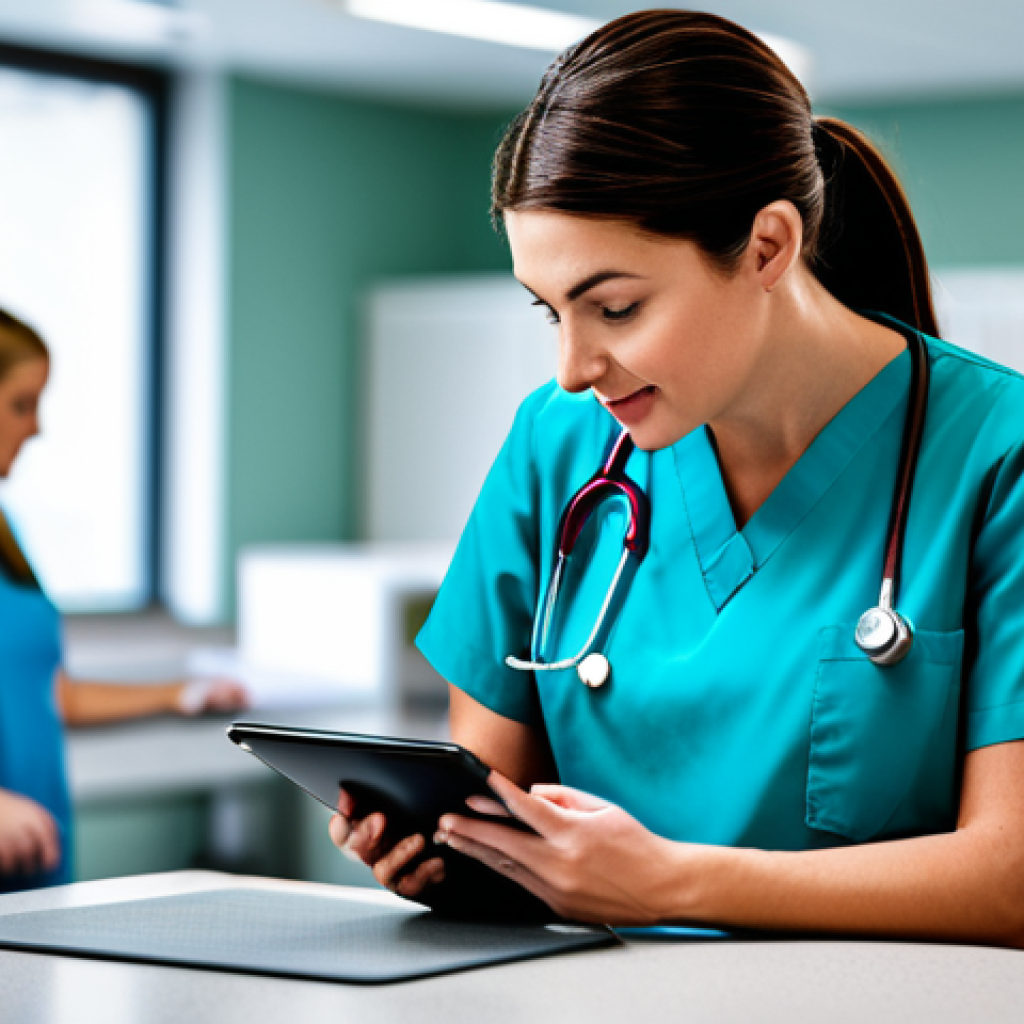 간호사의 시간 관리 도구 추천 - Digital Calendar for Nurses**

A nurse in a clean, modern hospital setting, using a digital calendar...