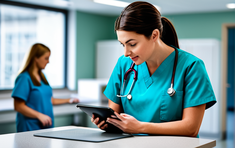 간호사의 시간 관리 도구 추천 - Digital Calendar for Nurses**

A nurse in a clean, modern hospital setting, using a digital calendar...