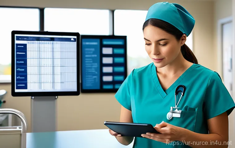 간호사로서의 시간관리 비법 - **Prompt: A focused female nurse in her late 20s, wearing clean, professional hospital scrubs and a ...
