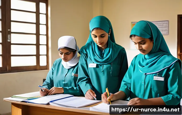 간호사의 자기 계발을 위한 도서 추천 - A detailed and realistic hospital nursing classroom scene in Pakistan, featuring a diverse group of ...