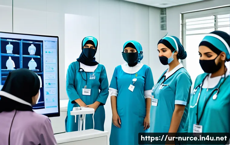 간호사의 직무 교육 프로그램 - A modern nursing training workshop scene set in a high-tech simulation center in Karachi, Pakistan, ...