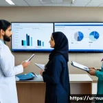 간호사 리더십 워크숍 프로그램 - A professional nursing leadership workshop scene set in a modern hospital conference room in Pakista...