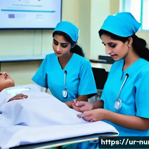 간호사 신규 교육 프로그램 - A modern nursing training classroom in Pakistan, featuring diverse students in modest attire includi...