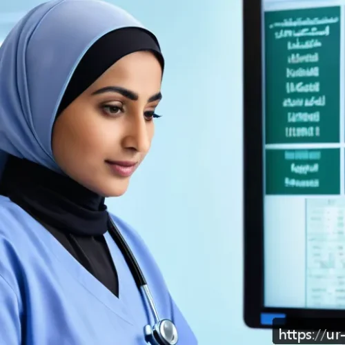 간호사의 정기 교육 프로그램 - A professional Urdu-speaking female nurse in a modern hospital setting, wearing modest nursing scrub...