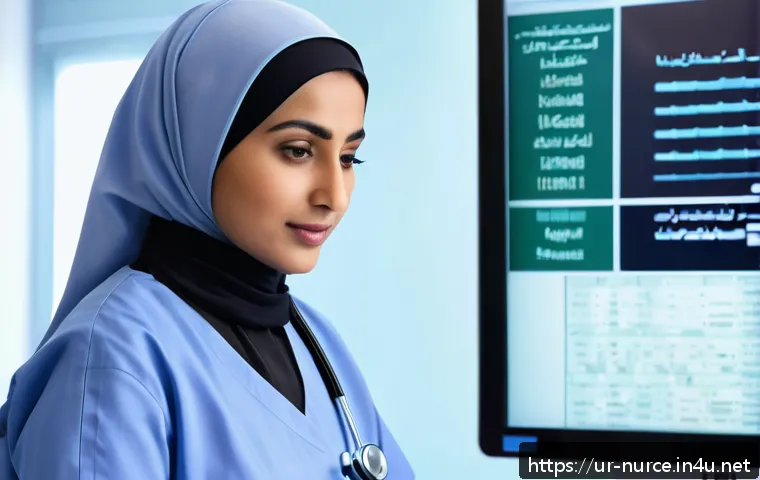 간호사의 정기 교육 프로그램 - A professional Urdu-speaking female nurse in a modern hospital setting, wearing modest nursing scrub...